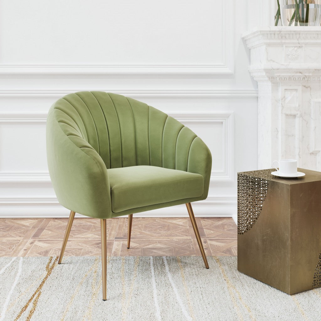 Mossy Green and Gold Curve Vertical Channel Accent Club Chair