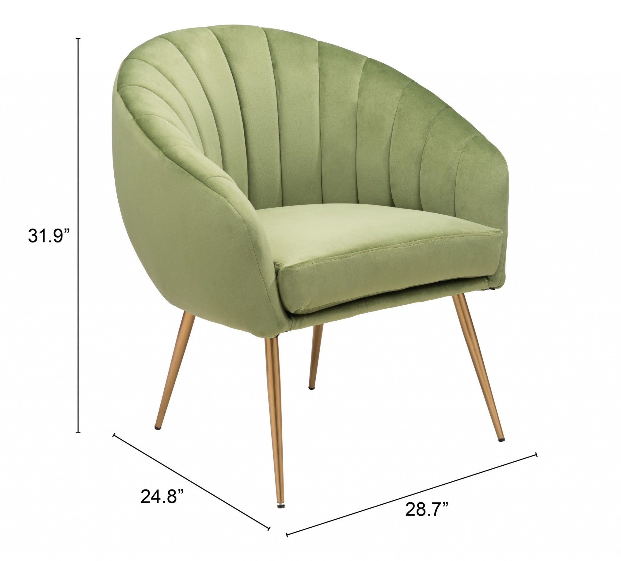Mossy Green and Gold Curve Vertical Channel Accent Club Chair