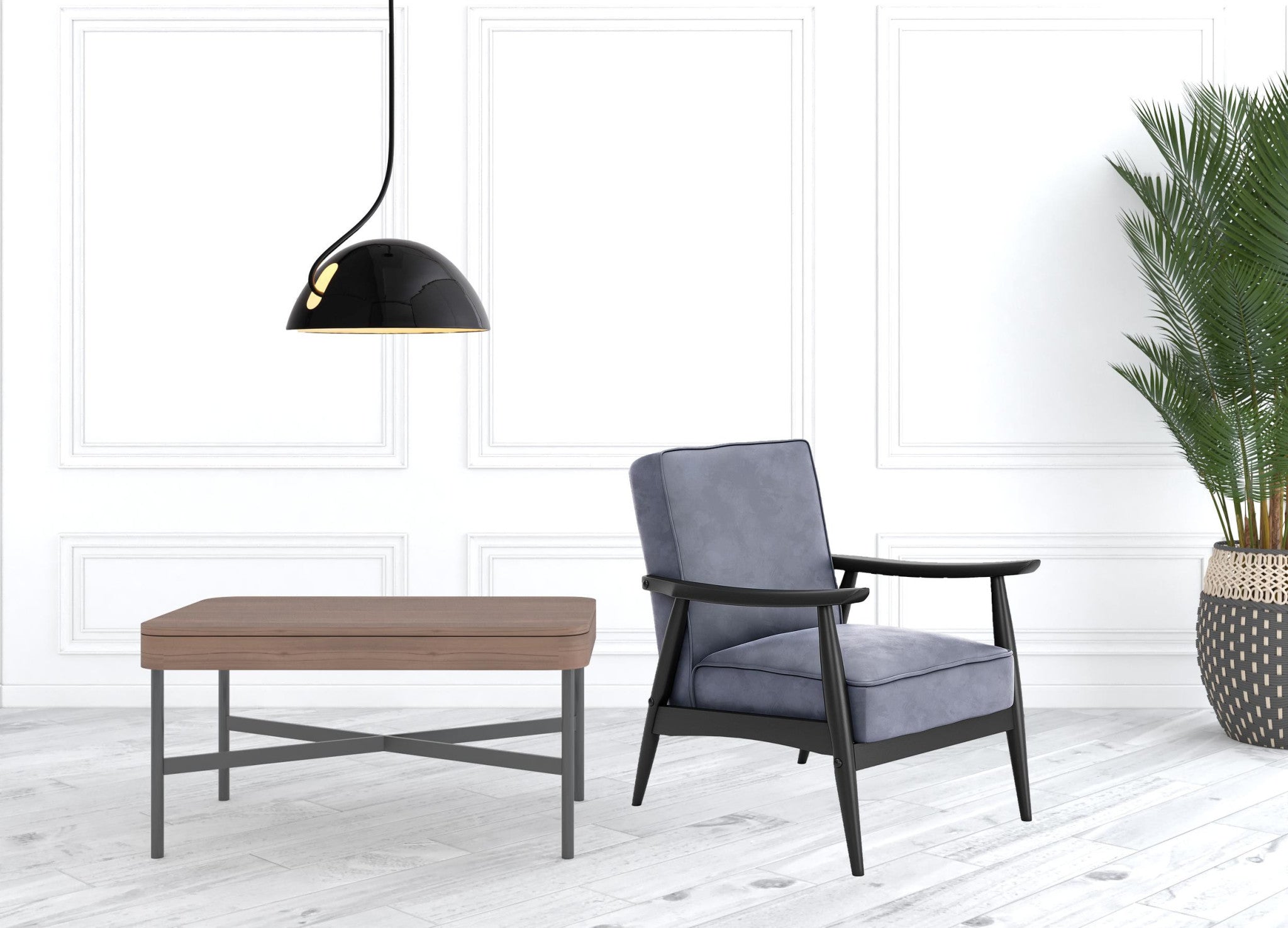 Gray Velvet And Black Arm Chair 32"