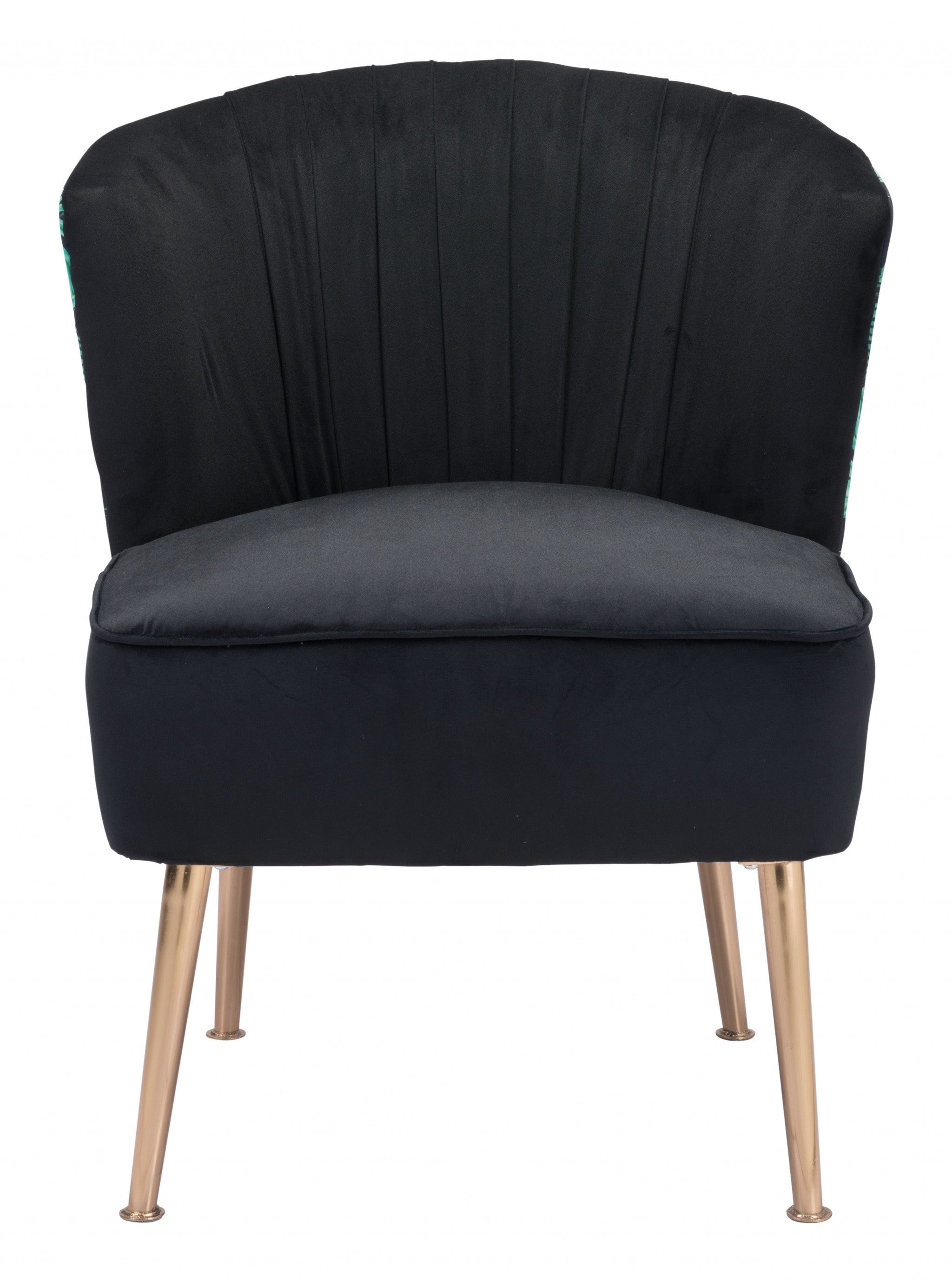 26" Black Velvet And Gold Tropical Print Side Chair