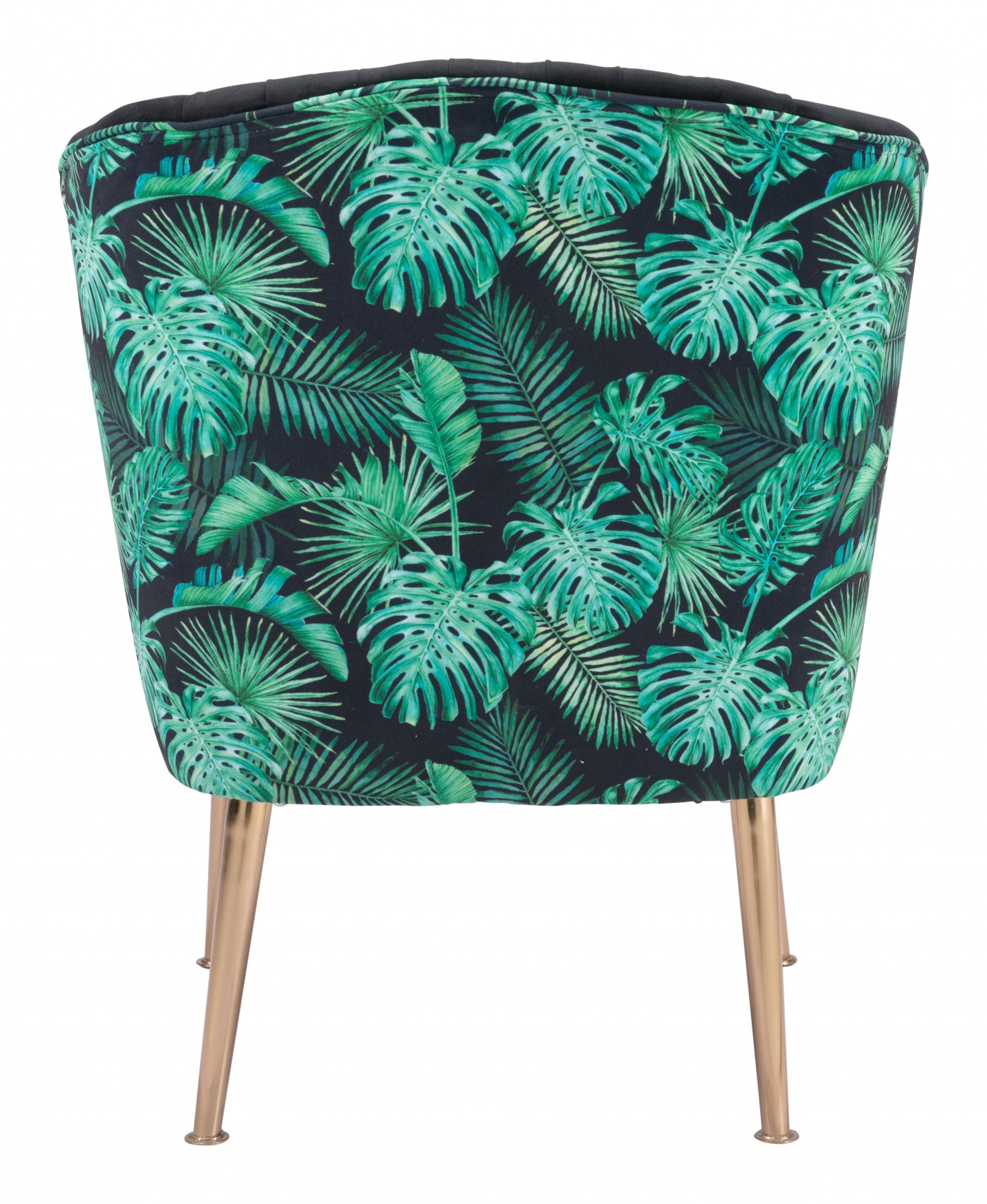 26" Black Velvet And Gold Tropical Print Side Chair