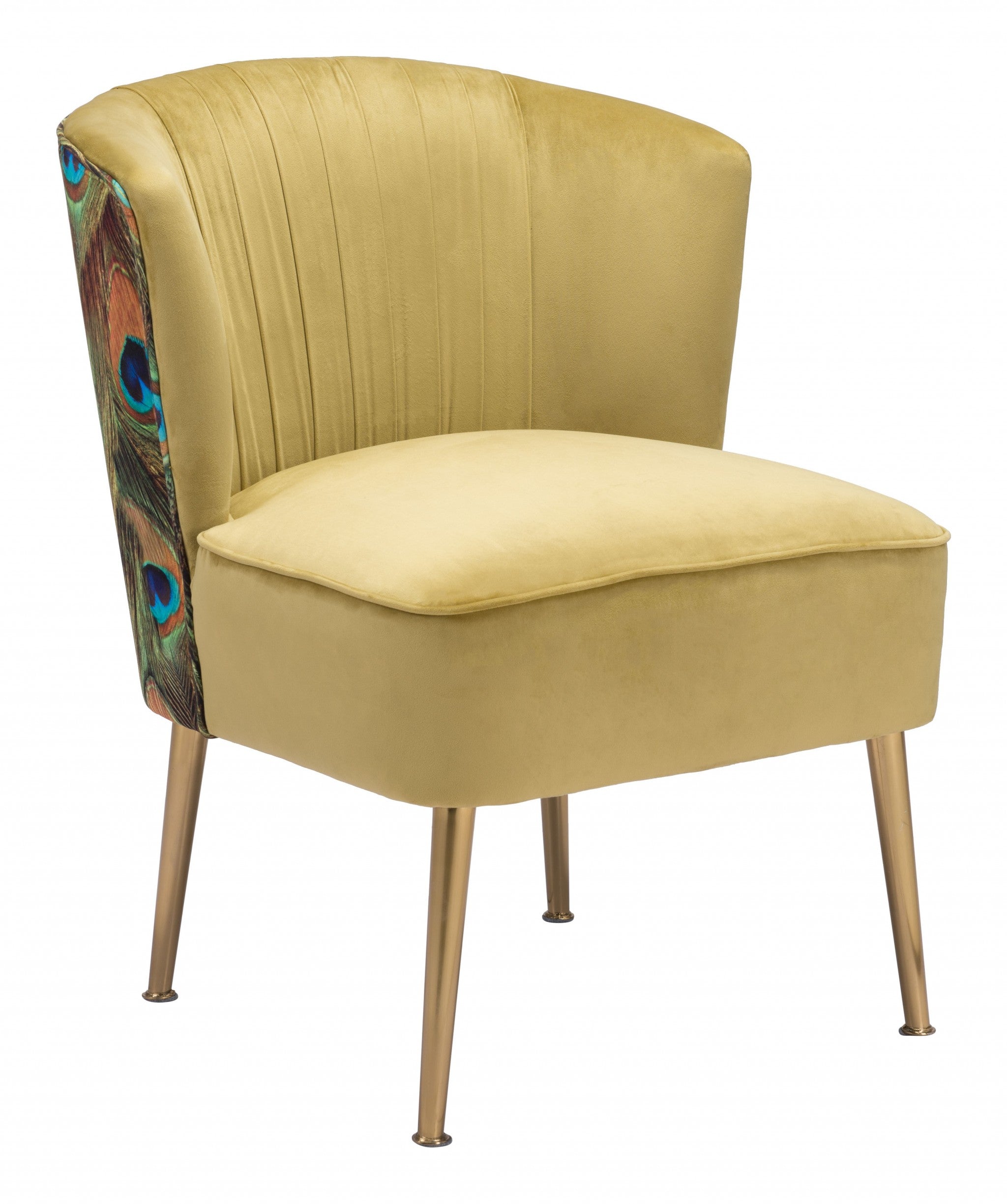 Gold Velvet Peacock Print Side Chair 26"