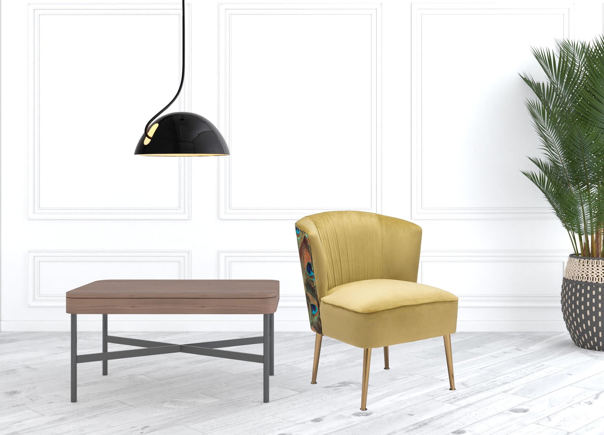 Gold Velvet Peacock Print Side Chair 26"