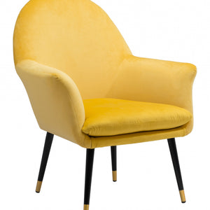 Golden Yellow Comfy Curvy Velvet and Black Accent Chair