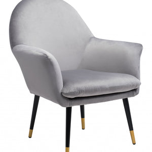 Gray Comfy Curvy Velvet and Black Accent Chair