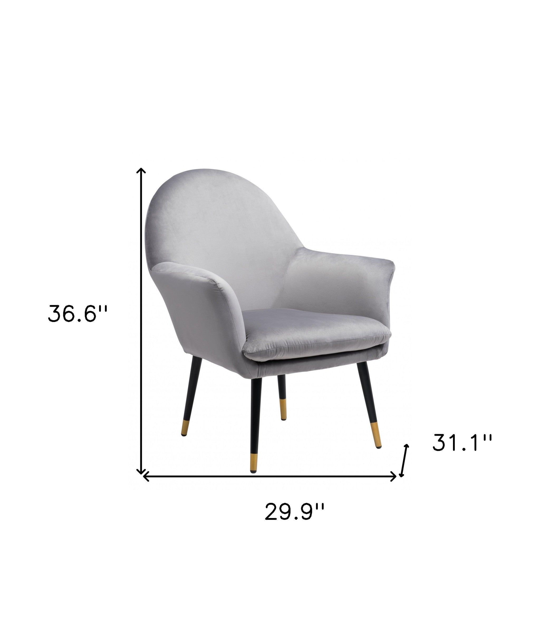 Gray Comfy Curvy Velvet and Black Accent Chair