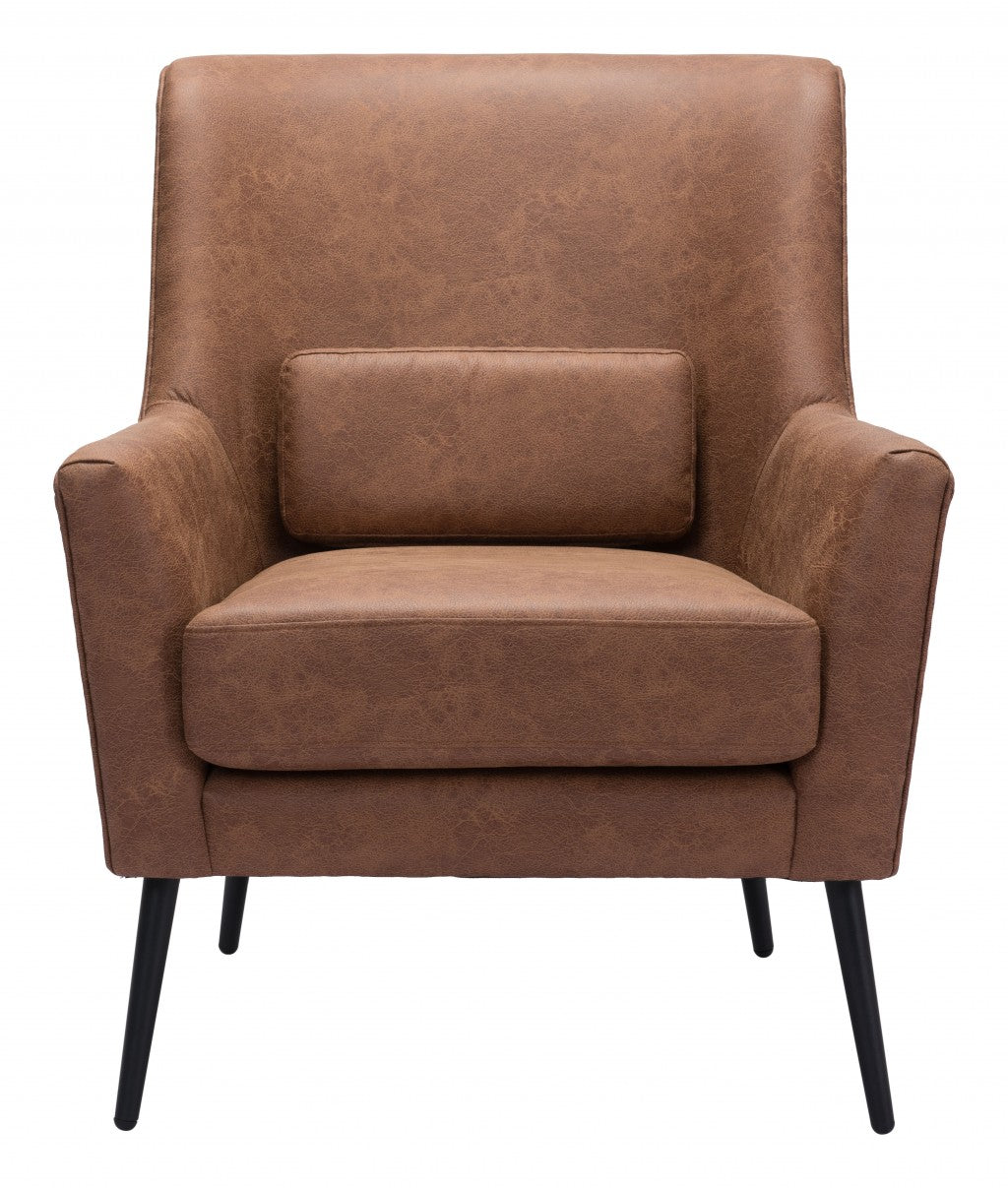 Brown Faux Leather And Gold Arm Chair 29"