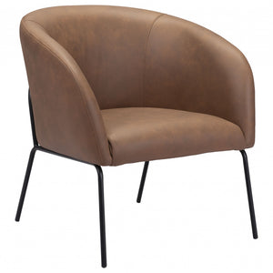 Brown Faux Leather And Gold Arm Chair 28"