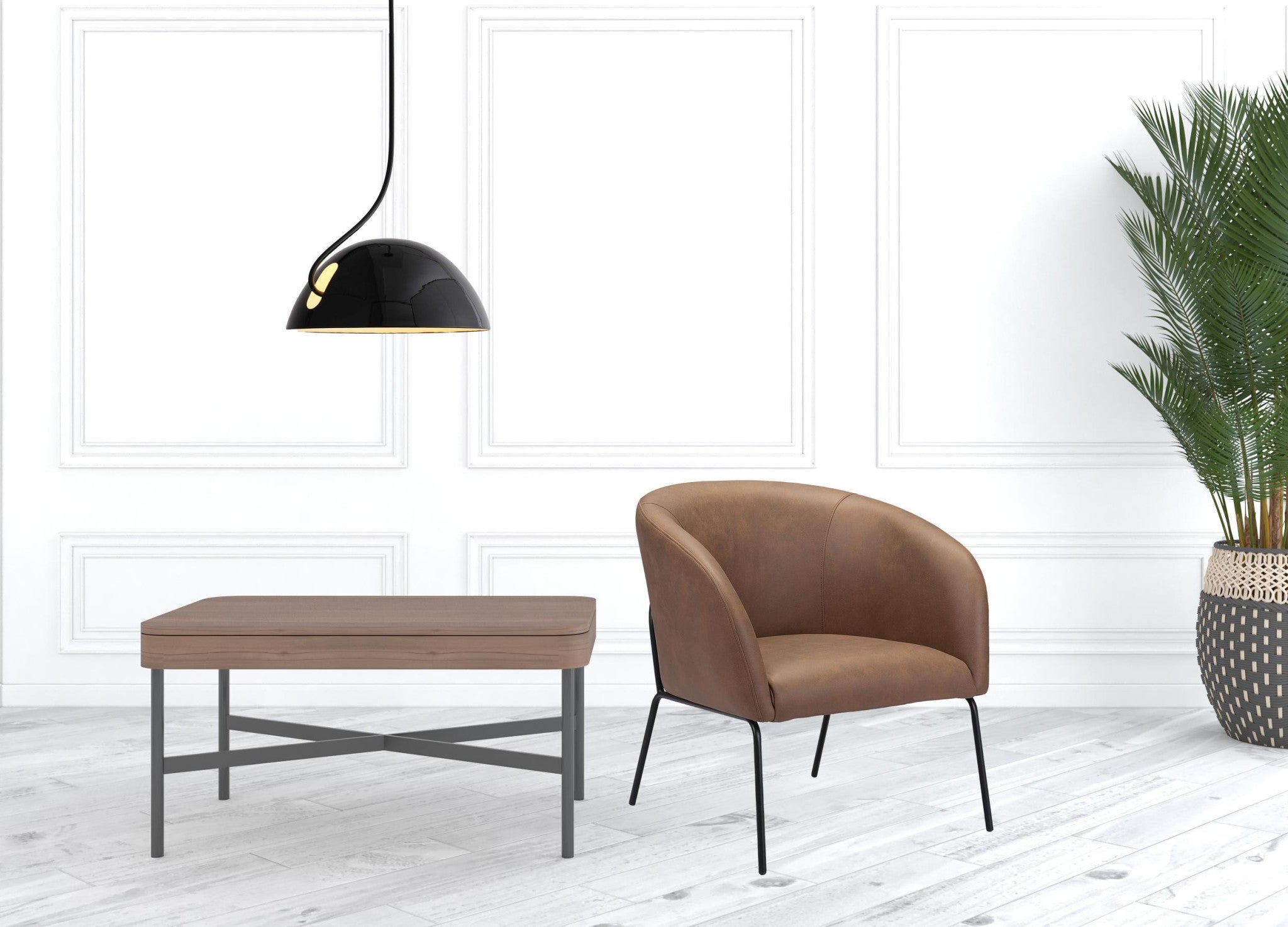 Brown Faux Leather And Gold Arm Chair 28"