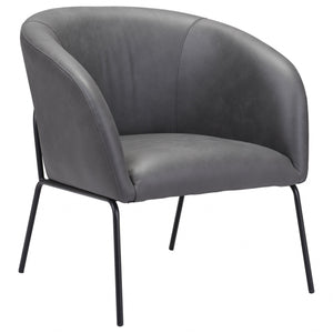 28" Grey Faux Leather And Gold Arm Chair