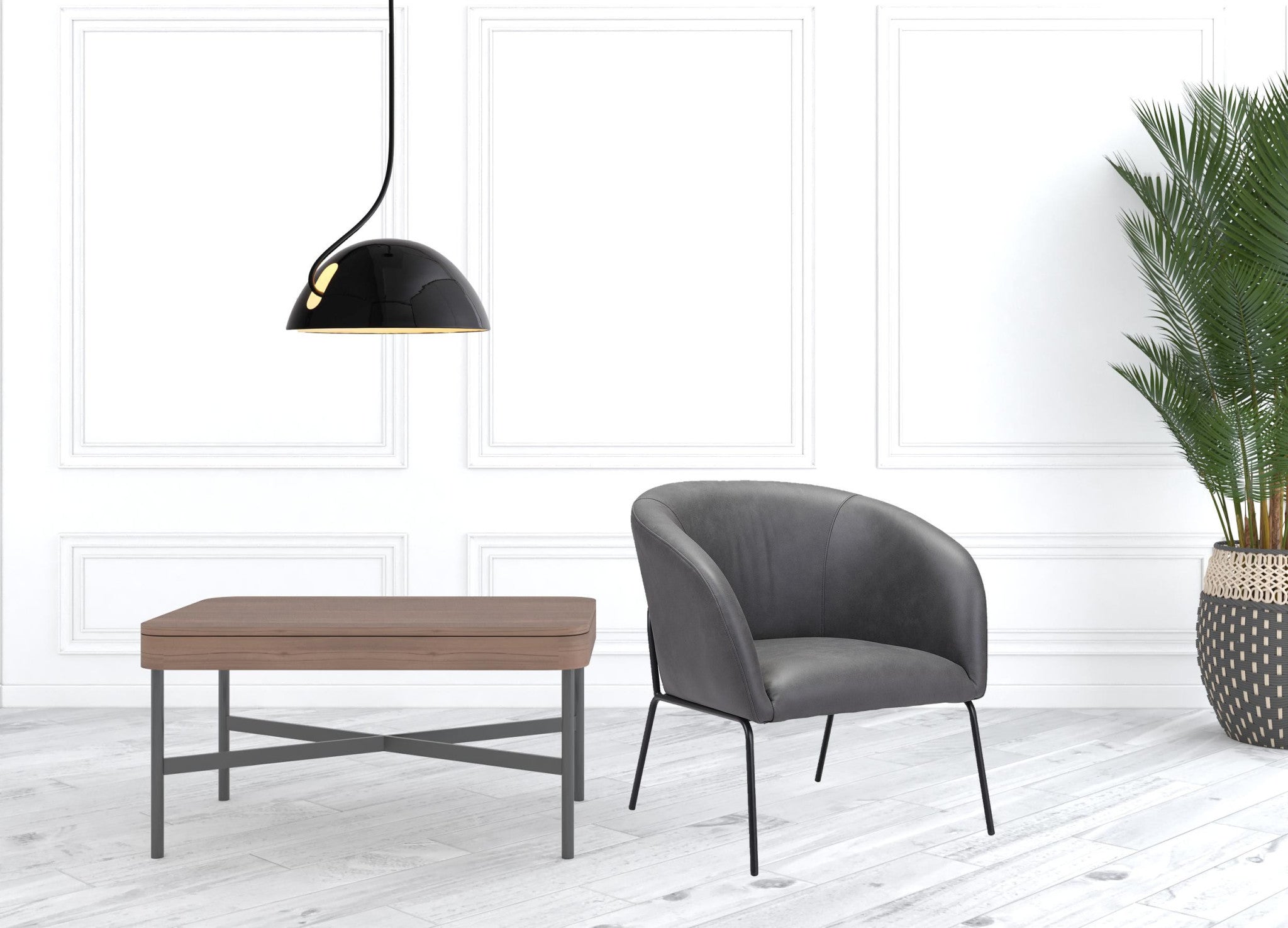 28" Grey Faux Leather And Gold Arm Chair