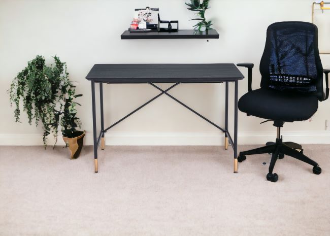 47" Black Manufactured Wood Rectangular Writing Desk With Multiple Drawers