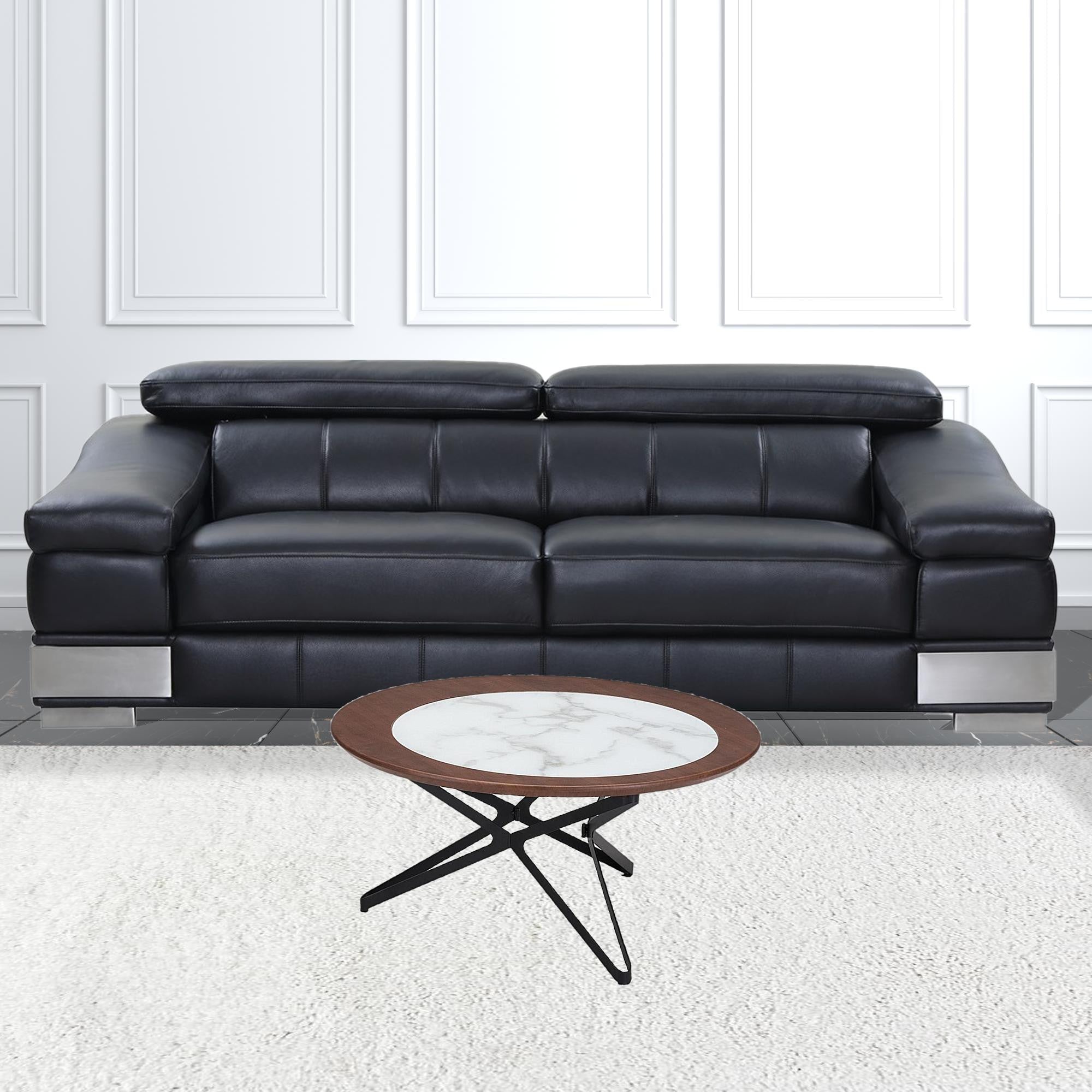 Brown Faux Marble and Black Coffee Tables Set Of Two