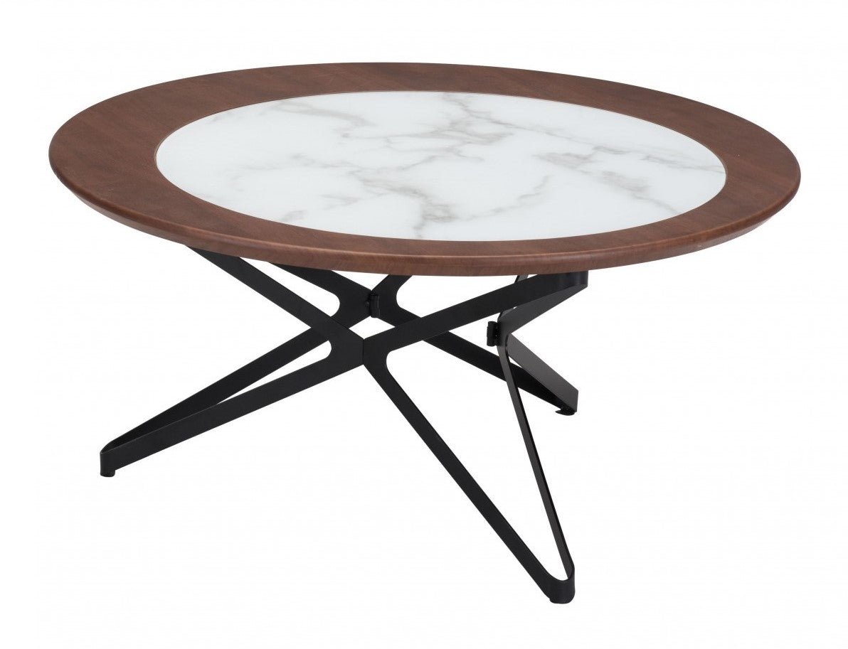 Brown Faux Marble and Black Coffee Tables Set Of Two