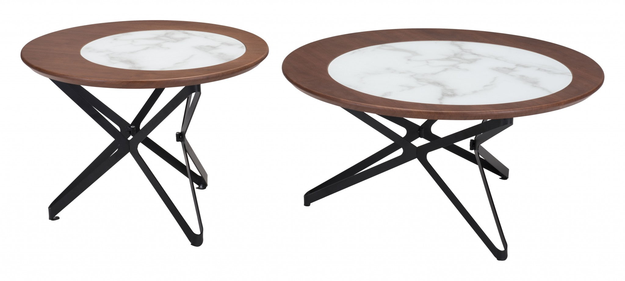 Brown Faux Marble and Black Coffee Tables Set Of Two