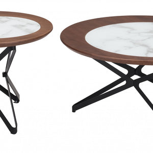 Brown Faux Marble and Black Coffee Tables Set Of Two