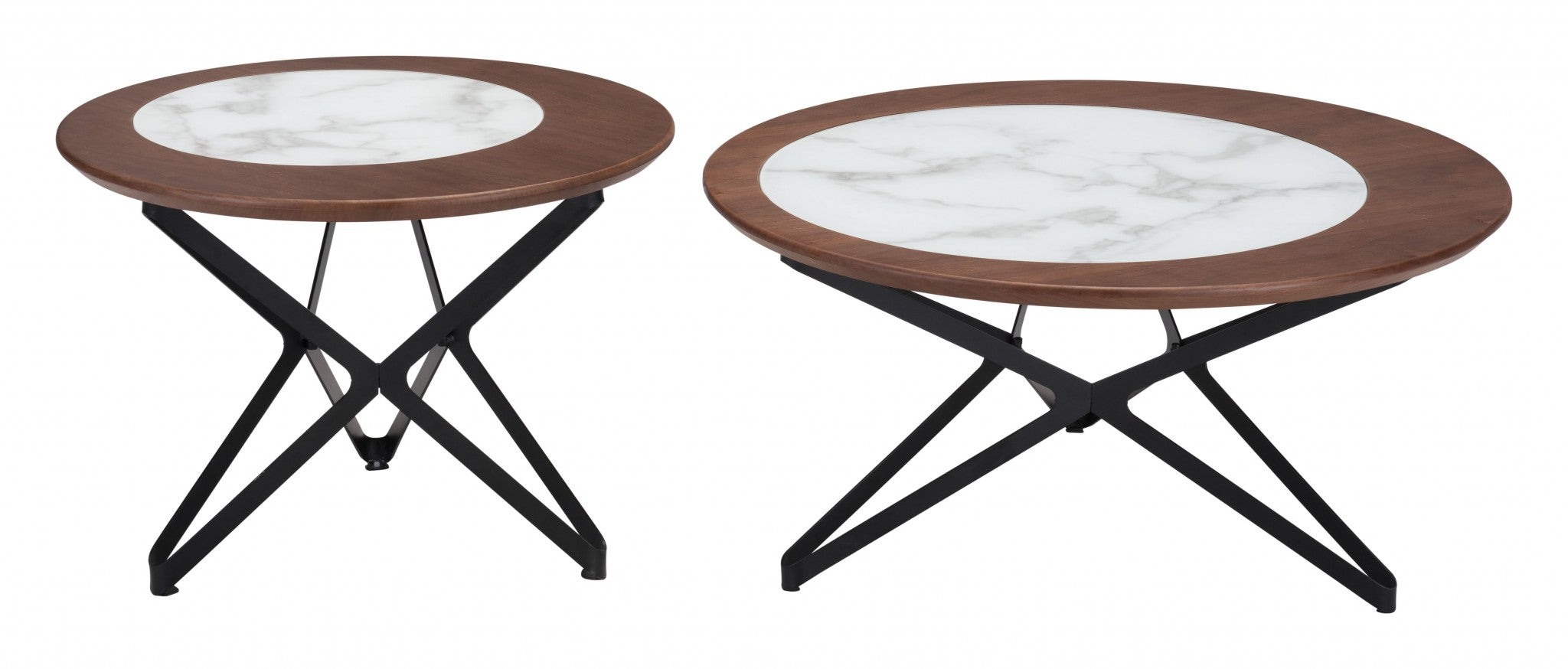 Brown Faux Marble and Black Coffee Tables Set Of Two