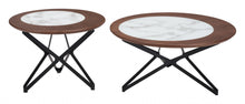 Brown Faux Marble and Black Coffee Tables Set Of Two