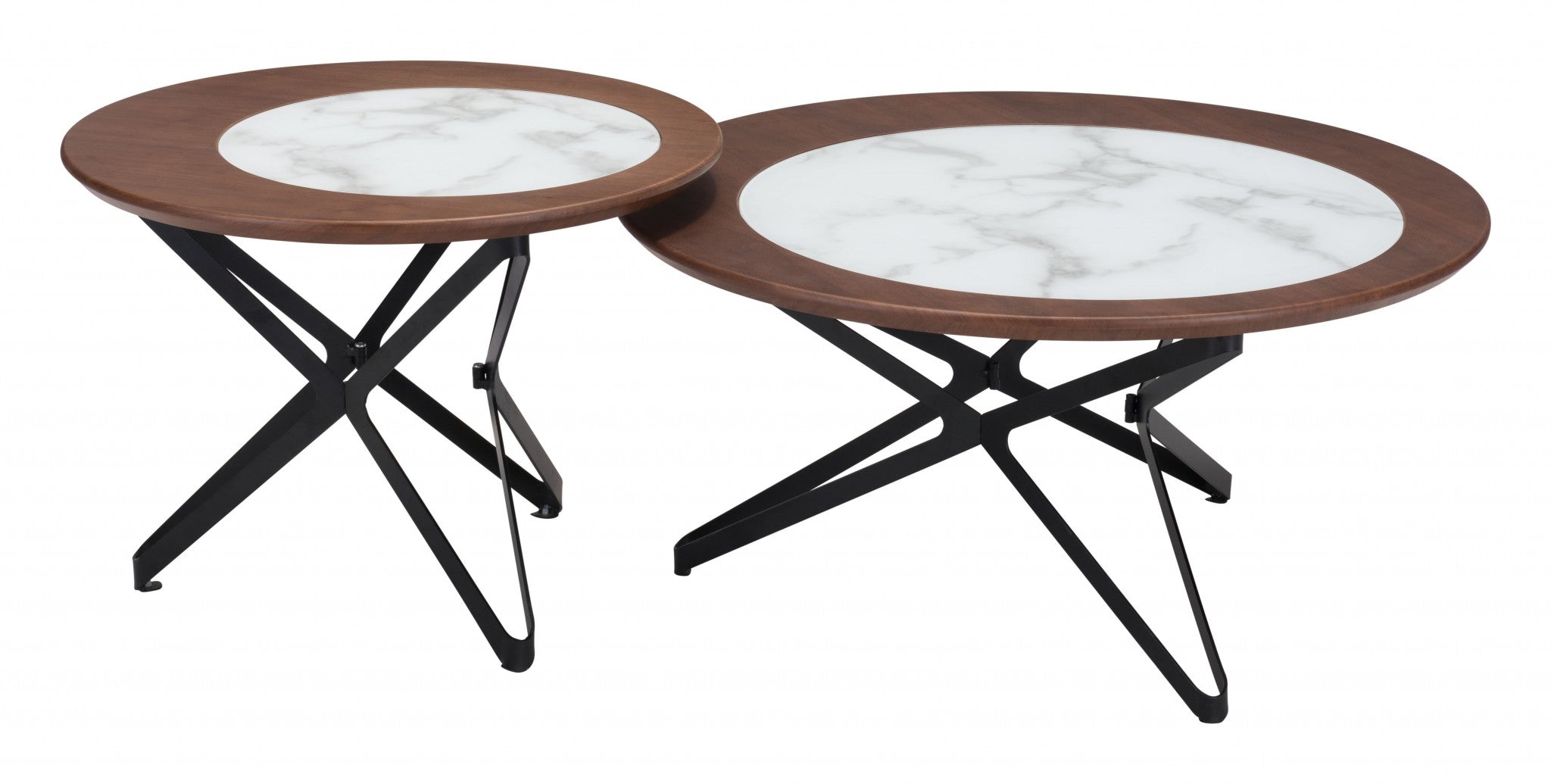 Brown Faux Marble and Black Coffee Tables Set Of Two