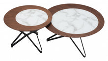 Brown Faux Marble and Black Coffee Tables Set Of Two