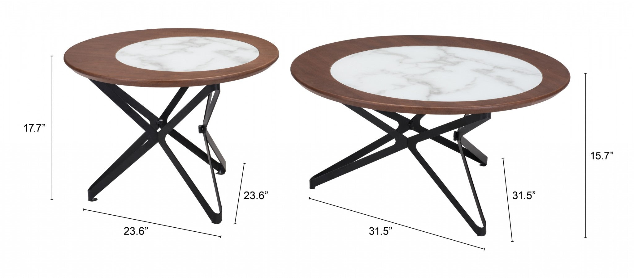 Brown Faux Marble and Black Coffee Tables Set Of Two