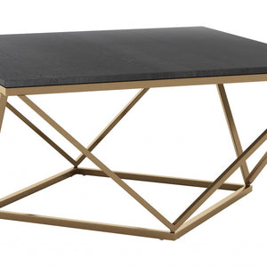 34" Gold And Black Marble Coffee Table