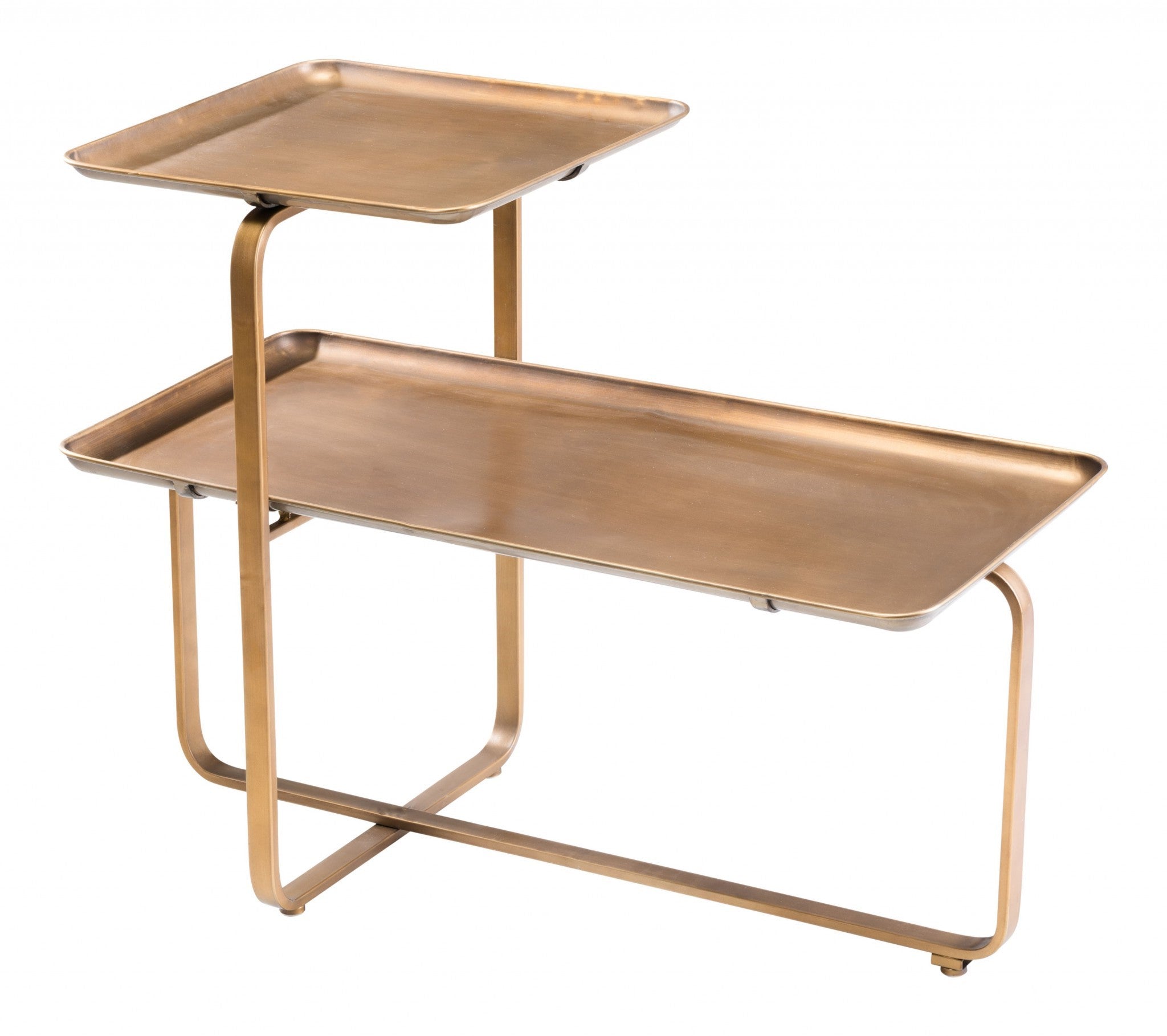 31" Gold Square and Rectangular Two Level Coffee Table