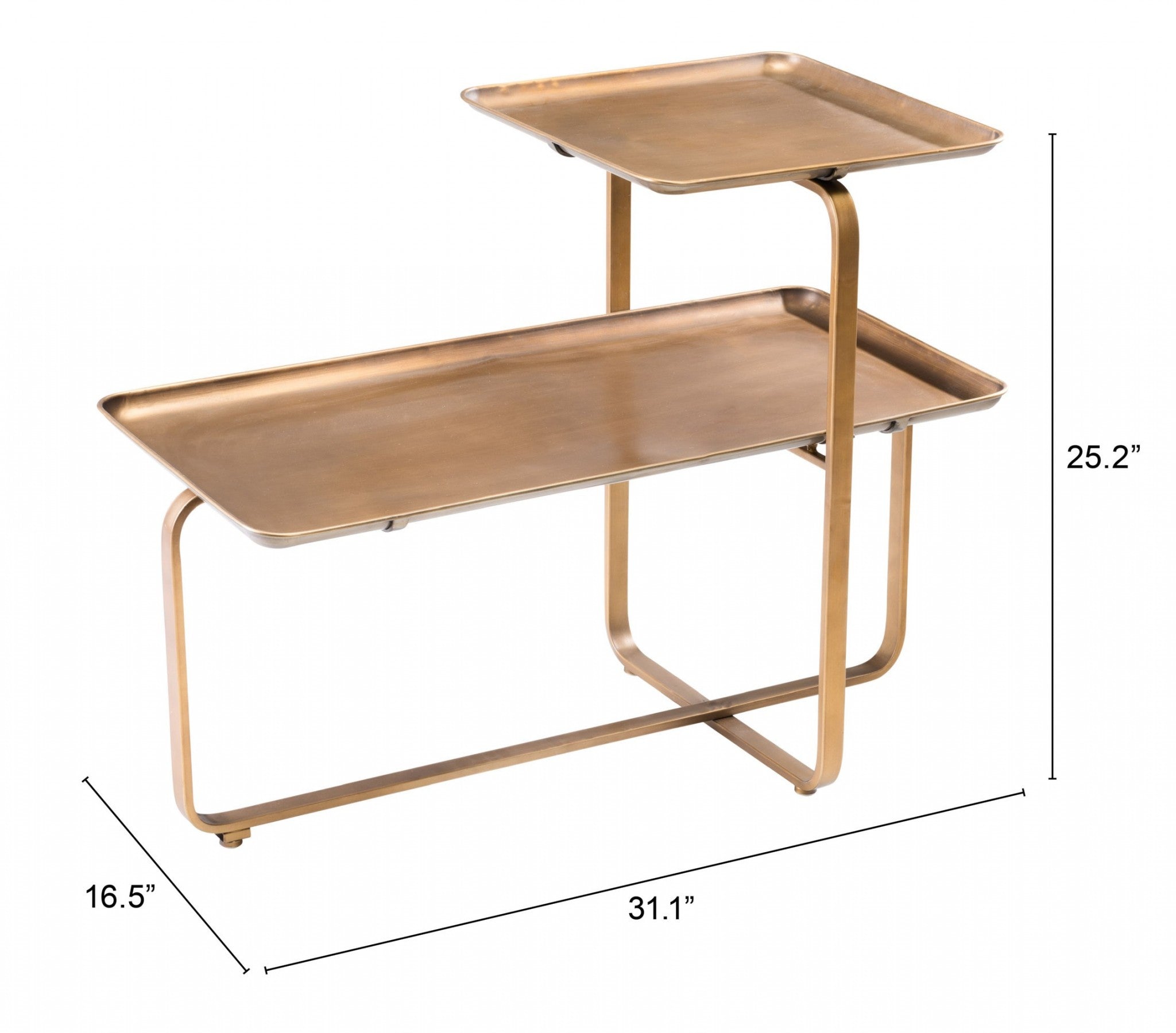 31" Gold Square and Rectangular Two Level Coffee Table
