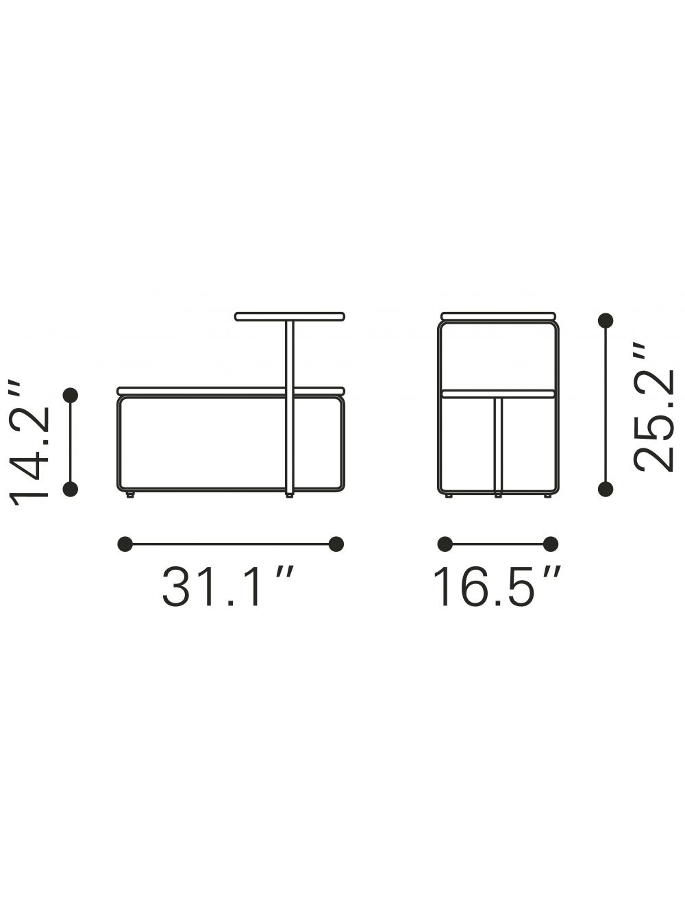31" Gold Square and Rectangular Two Level Coffee Table