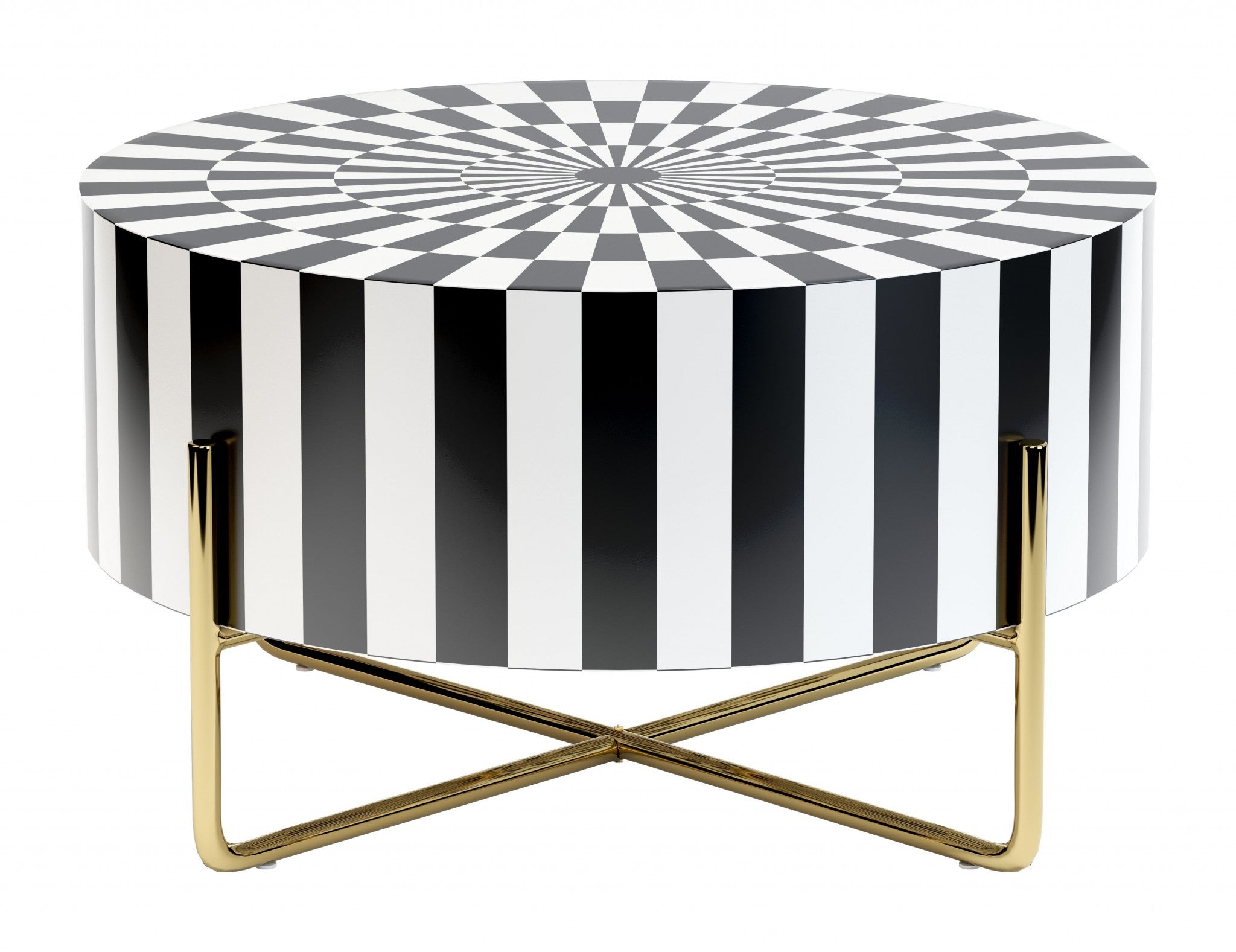 Black White and Gold Modern Deco Round Resin Coffee Table 30"