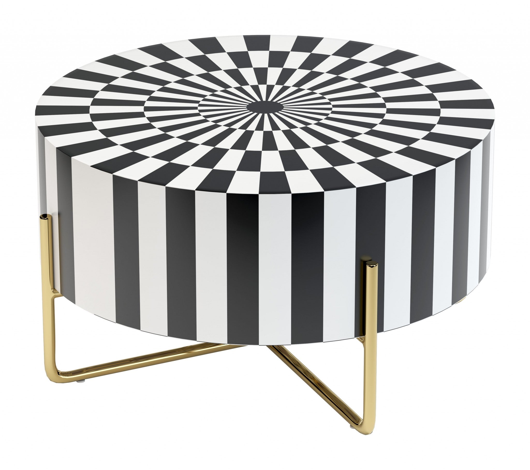 Black White and Gold Modern Deco Round Resin Coffee Table 30"