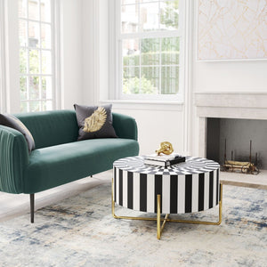 Black White and Gold Modern Deco Round Resin Coffee Table 30"