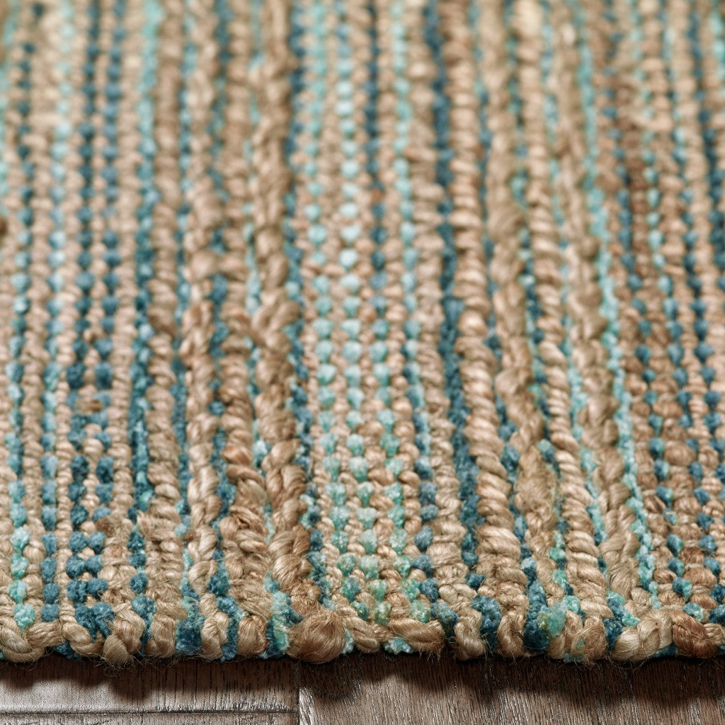 8’ x 10’ Teal and Natural Braided Jute Area Rug