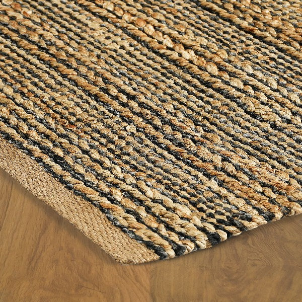 5’ x 8’ Gray and Natural Braided Striped Area Rug
