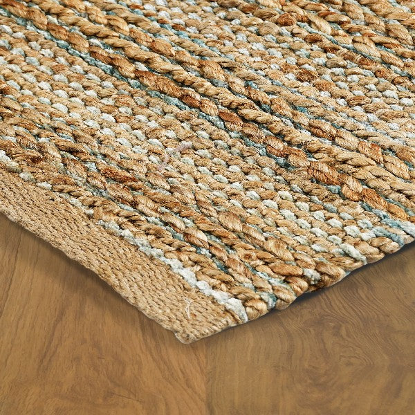 8’ x 10’ Blue and Natural Braided Jute Area Rug
