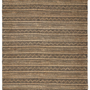 9’ x 13’ Tan and Black Intricate Striped Area Rug