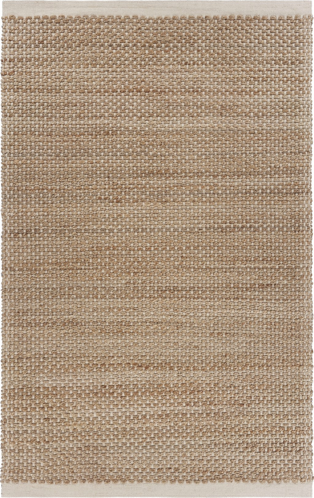 5’ x 8’ Tan and White Detailed Woven Area Rug