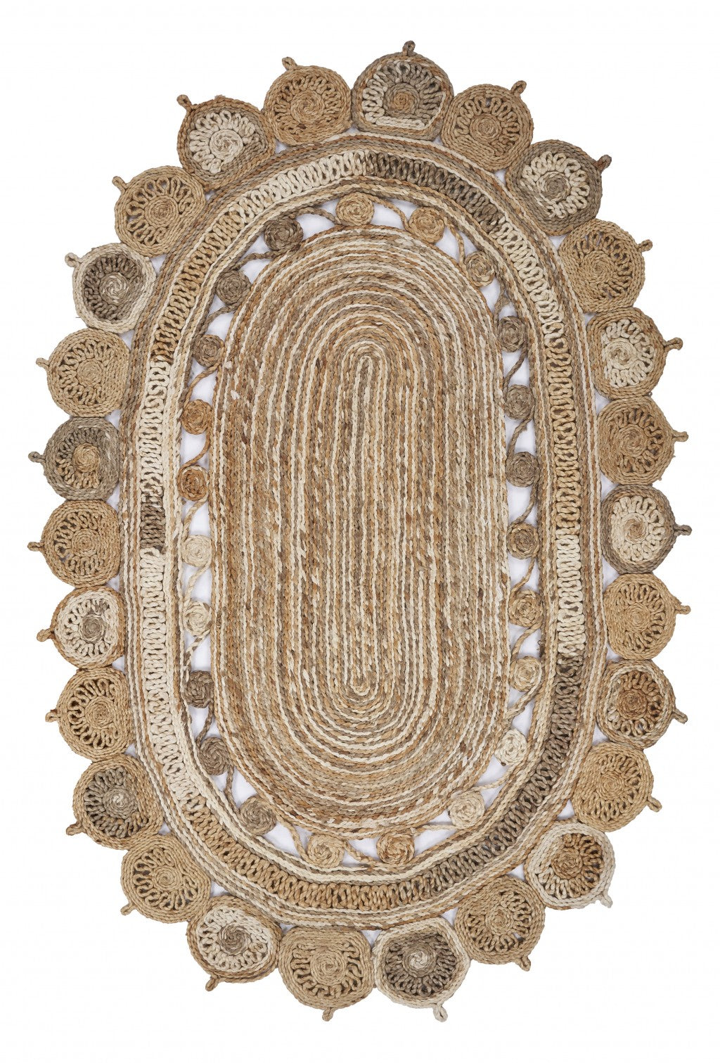 7’ Oval Shaped Natural Toned Area Rug