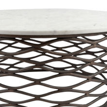 Mesa de centro redonda de mármol blanco y bronce envejecido de 36