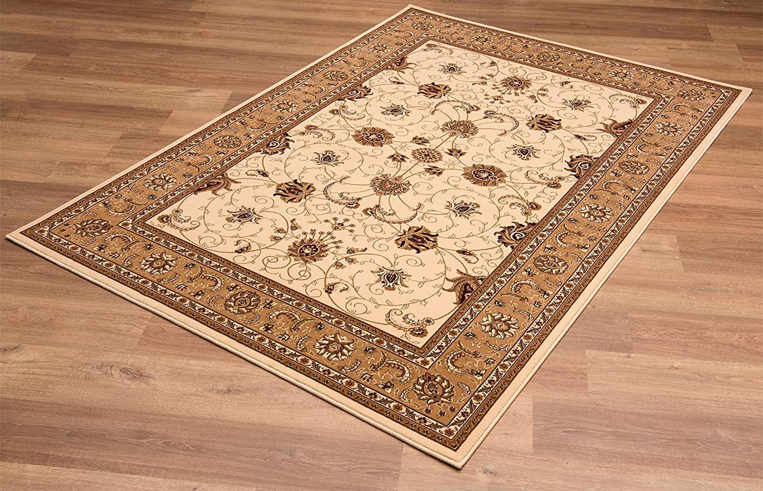 Cream and Tan Ornate Border Runner Rug - 2’ x 10’