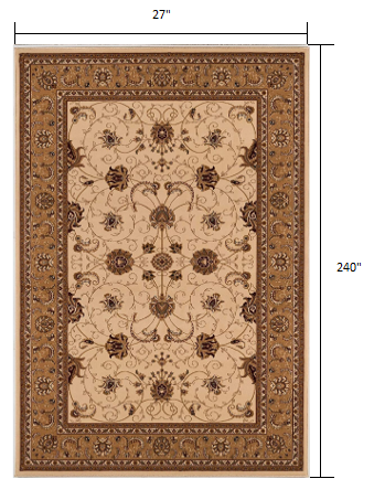 Cream and Tan Ornate Border Runner Rug - 2’ x 10’