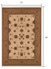 Cream and Tan Ornate Border Runner Rug - 2’ x 10’