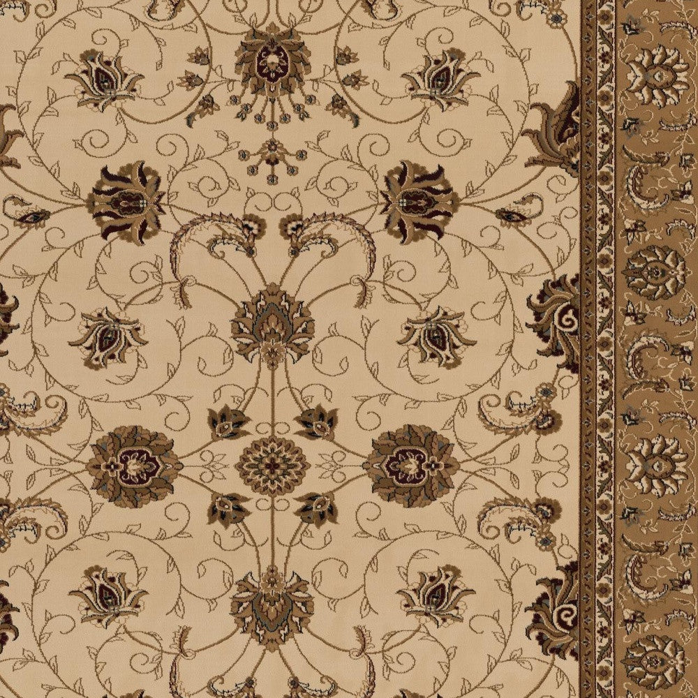 Cream and Tan Ornate Border Runner Rug - 2’ x 10’