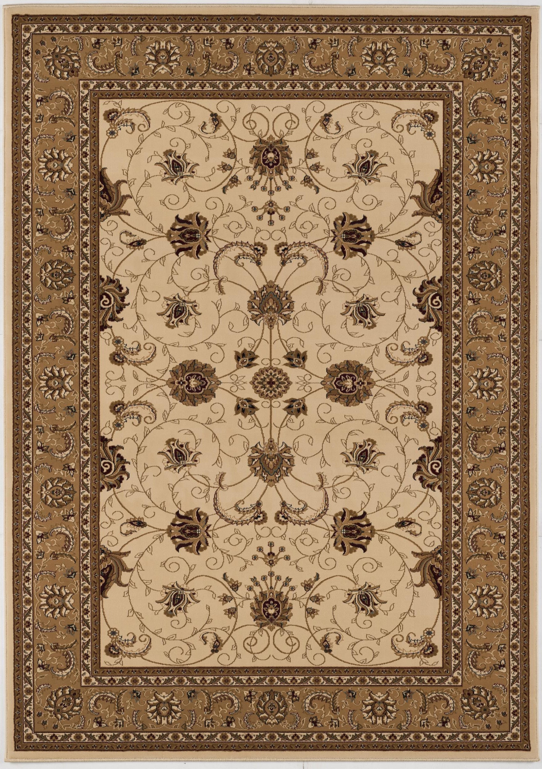 Cream and Tan Ornate Border Runner Rug - 2’ x 10’