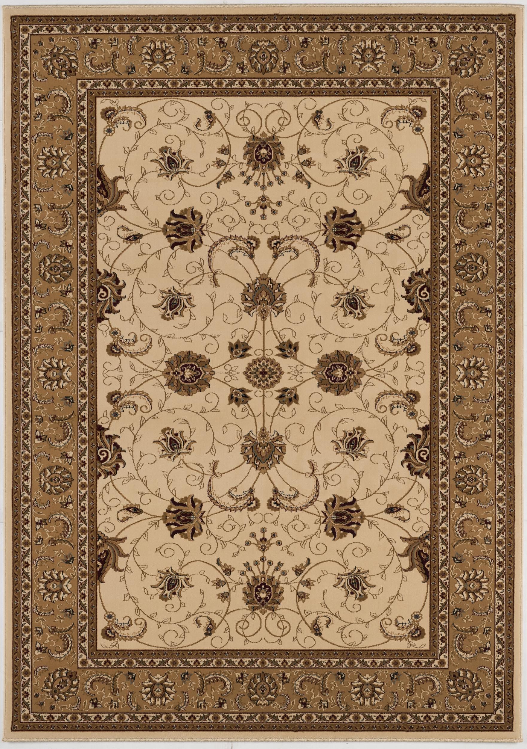 Cream and Tan Ornate Border Runner Rug - 2’ x 10’