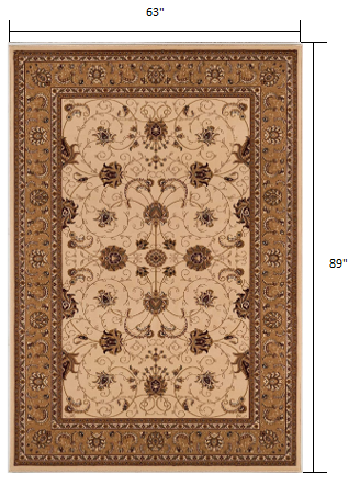 Cream and Tan Ornate Border Runner Rug - 2’ x 10’