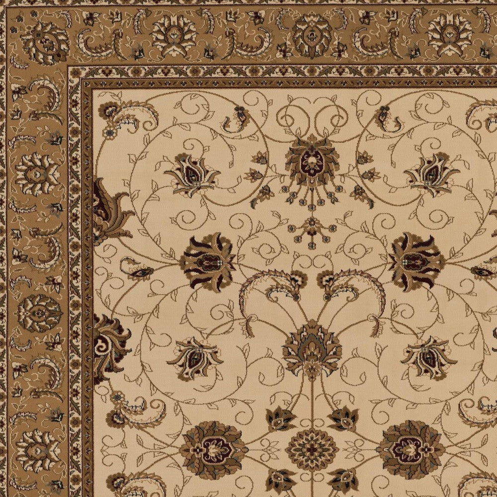 Cream and Tan Ornate Border Runner Rug - 2’ x 10’
