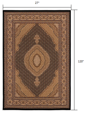 Black and Beige Medallion Runner Rug - 2’ x 10’