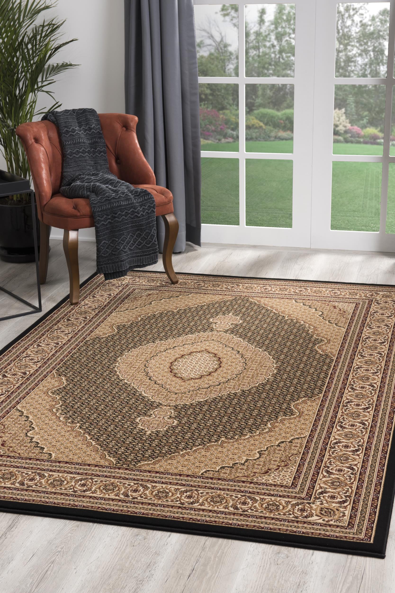 Black and Beige Medallion Runner Rug - 2’ x 10’