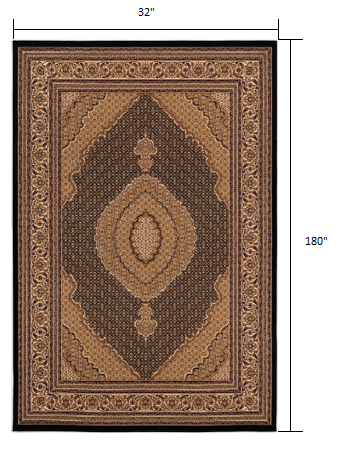 Black and Beige Medallion Runner Rug - 2’ x 10’